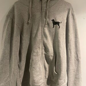 Gray Zip-Up Hoodie with Black Dog Logo